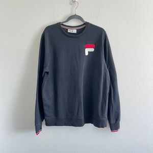 FILA French Terry Black Crewneck Embroidered Logo Sweatshirt XL Preppy Athletic